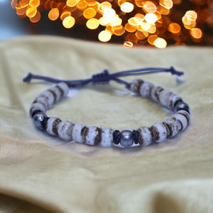 Adjustable Cord Beaded Cream Brown Silver Gothic Distressed Bracelet